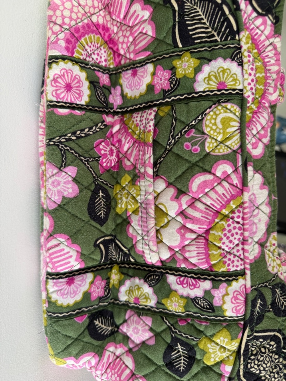 Vera Bradley Green Quilted Tote with Pink Floral Pattern - Picture 2 of 5